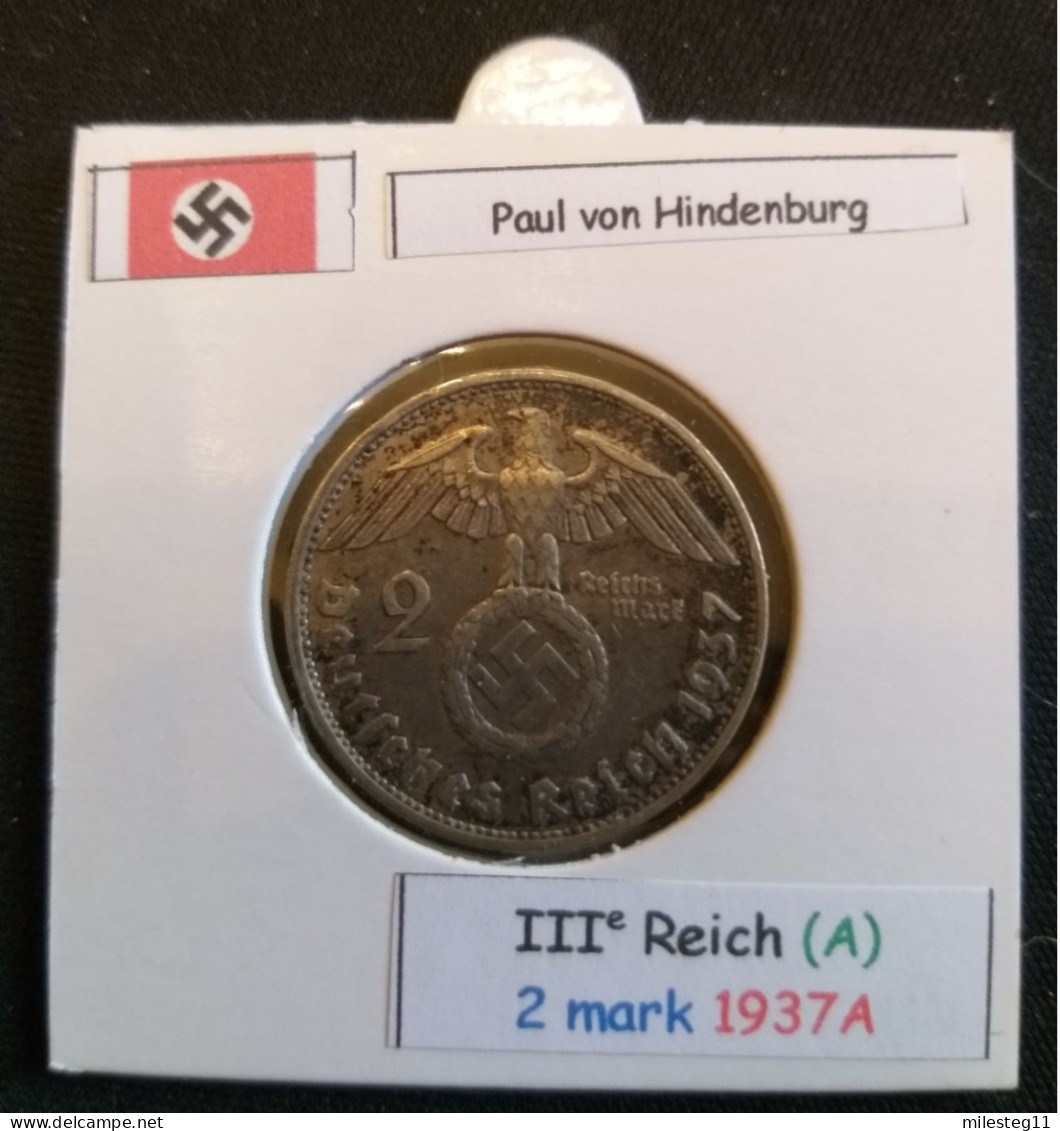 Pièce De 2 Reichsmark De 1937A (Berlin) Paul Von Hindenburg (position A) - 2 Reichsmark