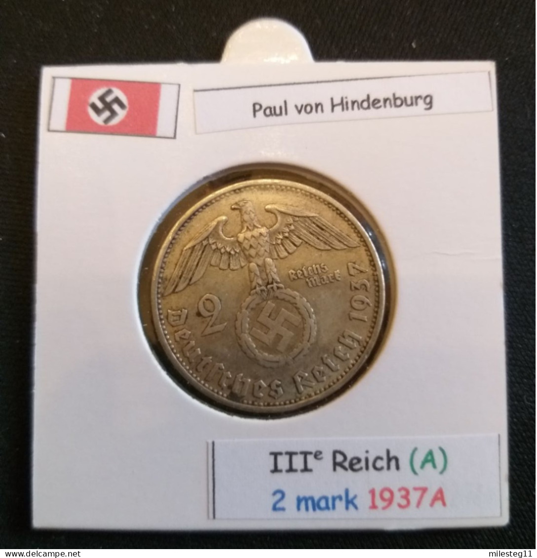 Pièce De 2 Reichsmark De 1937A (Berlin) Paul Von Hindenburg (position A) - 2 Reichsmark