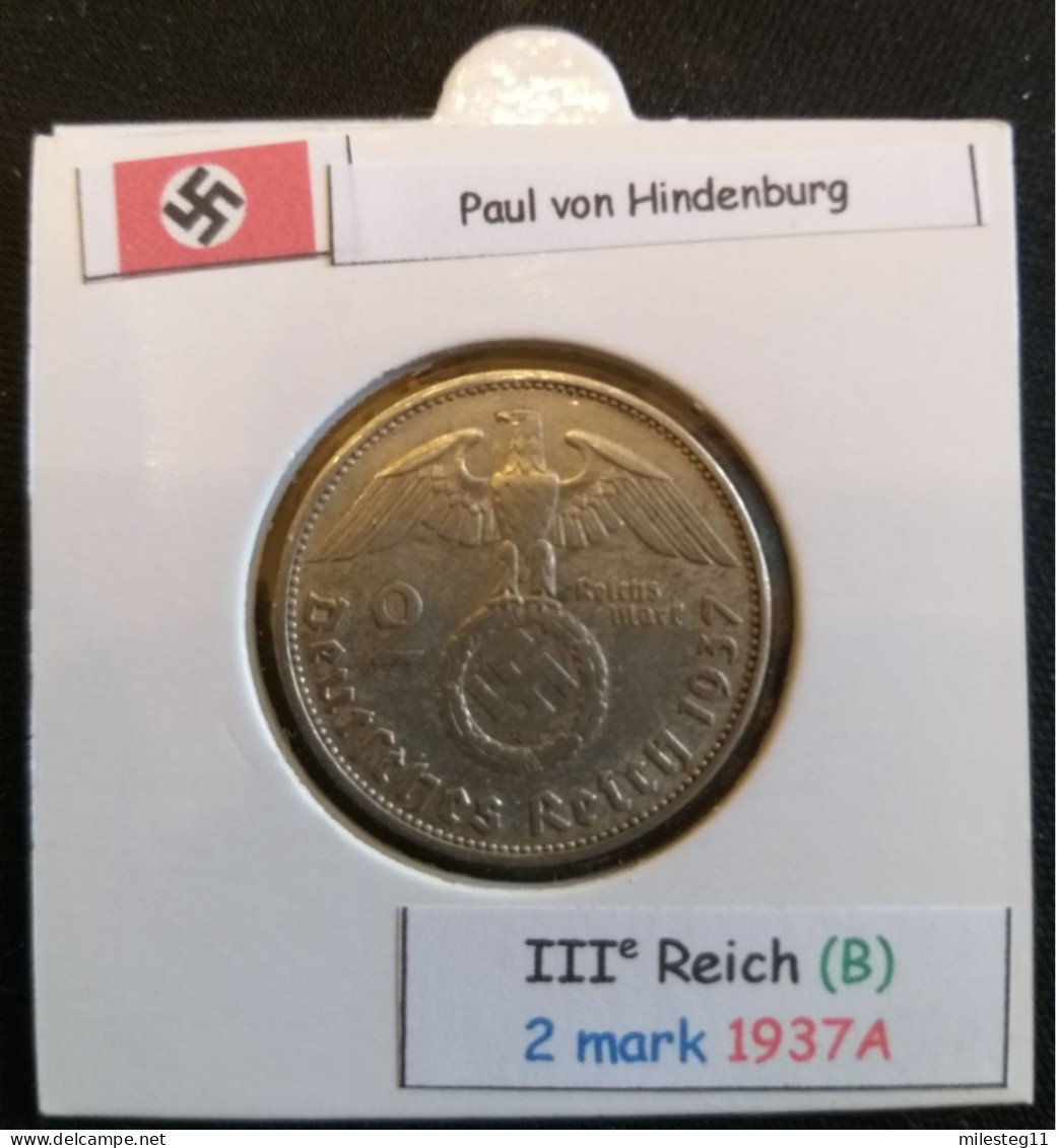 Pièce De 2 Reichsmark De 1937A (Berlin) Paul Von Hindenburg (position B) - 2 Reichsmark