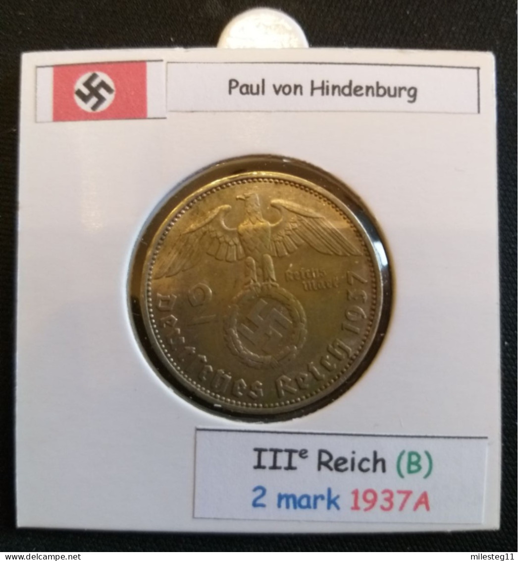 Pièce De 2 Reichsmark De 1937A (Berlin) Paul Von Hindenburg (position B) - 2 Reichsmark