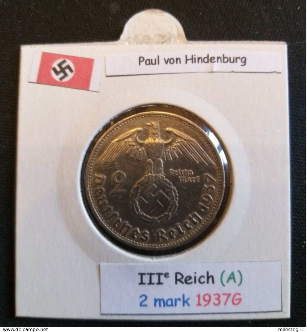 Pièce De 2 Reichsmark De 1937G (Karlsruhe) Paul Von Hindenburg (position A) - 2 Reichsmark