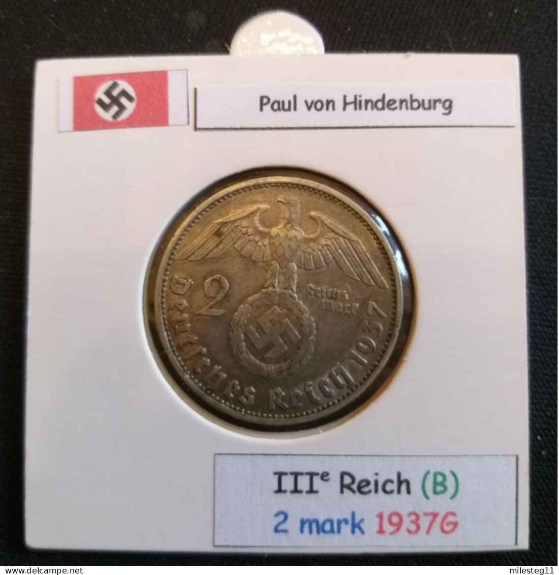 Pièce De 2 Reichsmark De 1937G (Karlsruhe) Paul Von Hindenburg (position B) - 2 Reichsmark