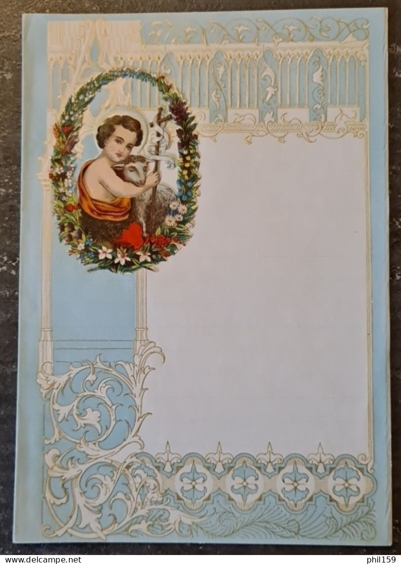 Découpi Enfant Jésus Et Agneau Pascal Sur Papier à Lettre Vierge 1920-1930 - Motivos De Pascua