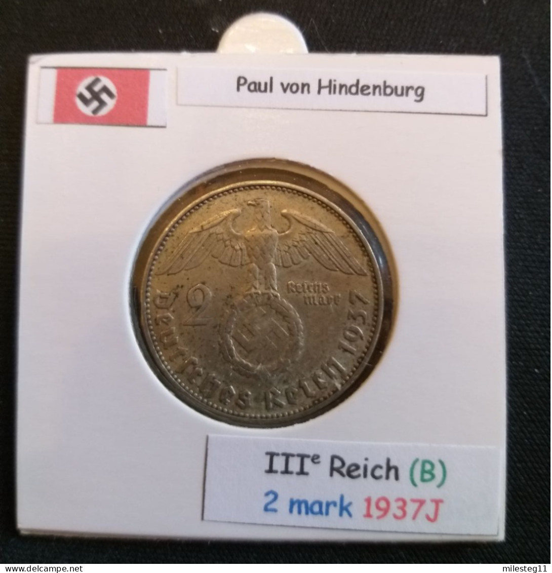 Pièce De 2 Reichsmark De 1937J (Hambourg) Paul Von Hindenburg (position B) - 2 Reichsmark