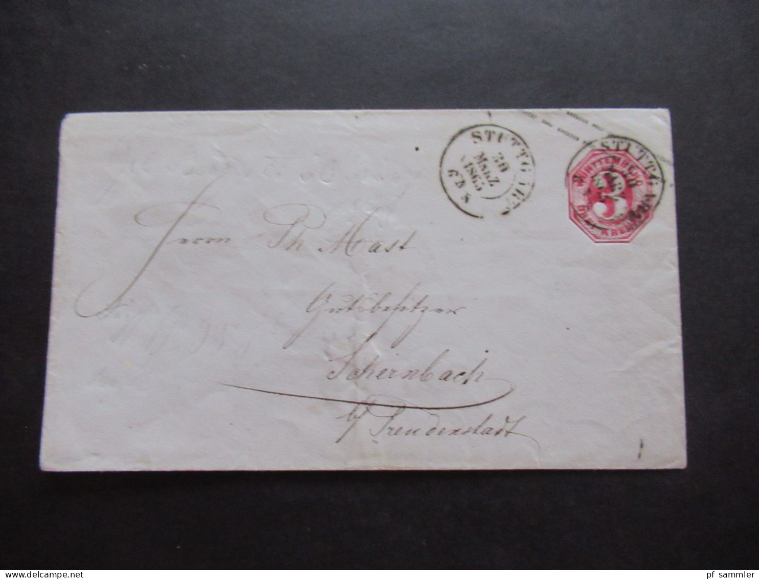 AD Württemberg 1865 GA Umschlag 3 Kreuzer Mit Abklatsch Rückseitig!! Stempel K2 Stuttgart - Postal  Stationery