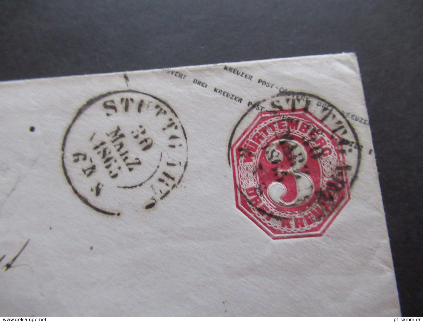 AD Württemberg 1865 GA Umschlag 3 Kreuzer Mit Abklatsch Rückseitig!! Stempel K2 Stuttgart - Postal  Stationery