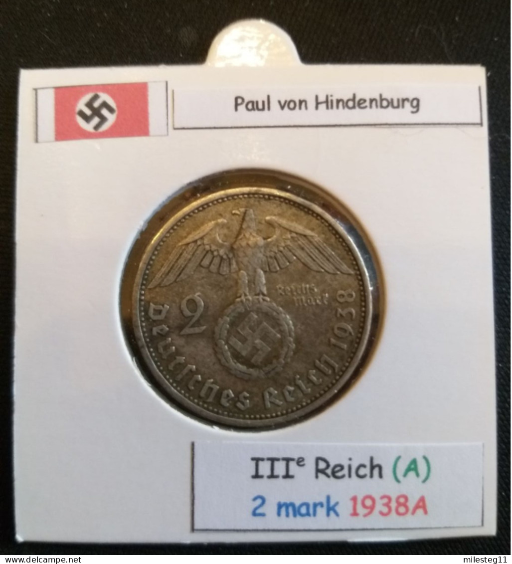Pièce De 2 Reichsmark De 1938A (Berlin) Paul Von Hindenburg (position A) - 2 Reichsmark