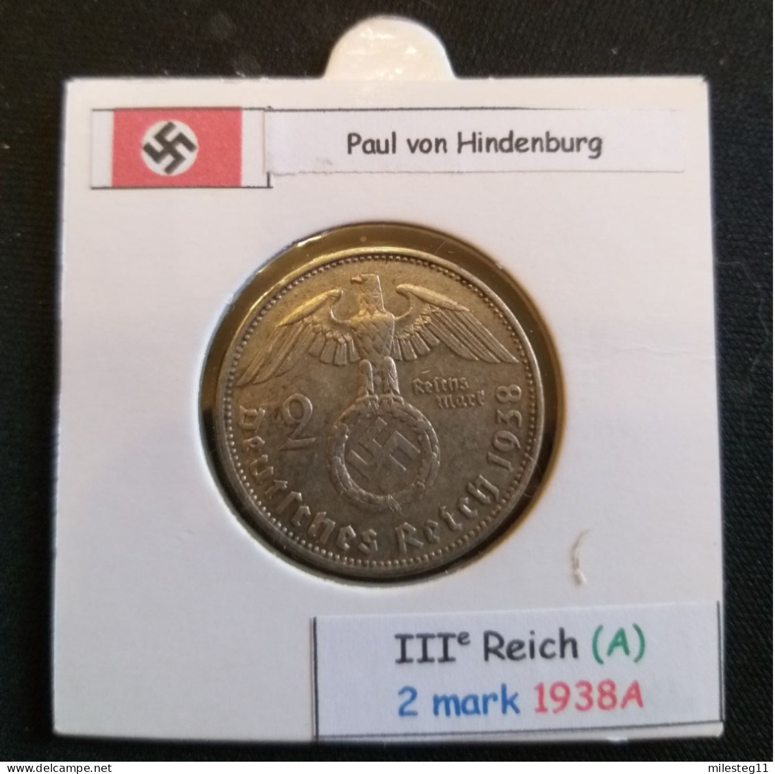 Pièce De 2 Reichsmark De 1938A (Berlin) Paul Von Hindenburg (position A) - 2 Reichsmark