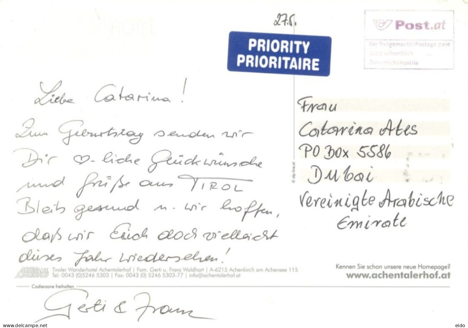 AUSTRIA - 2017,  POSTAGE PAID  SEAL POSTCARD TO DUBAI. - Otros & Sin Clasificación