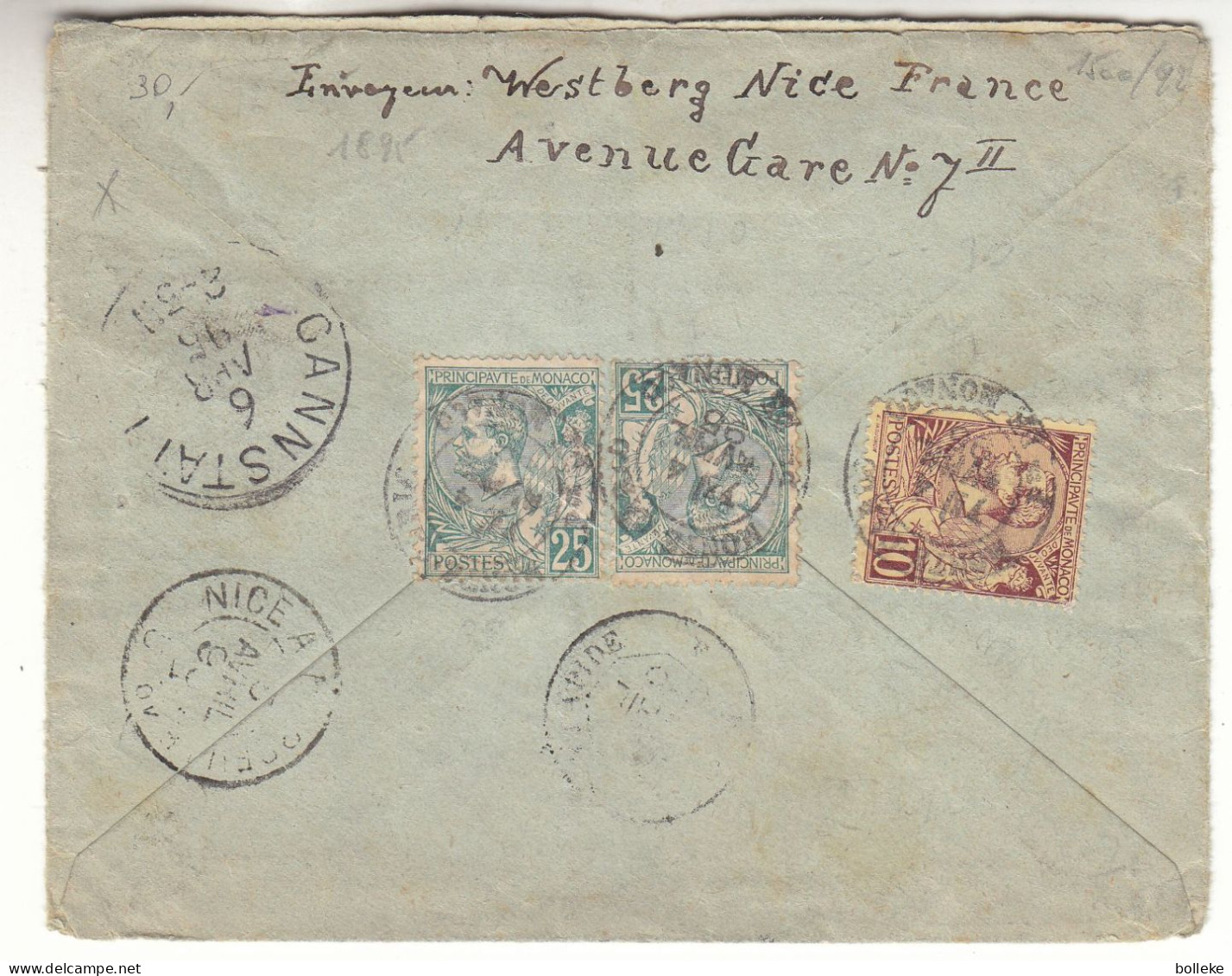Monaco - Lettre Recom De 1895 - Entier Postal - Oblit Monte Carlo - Exp Vers Cannstatt Les Bains - Cachet De Nice - - Brieven En Documenten