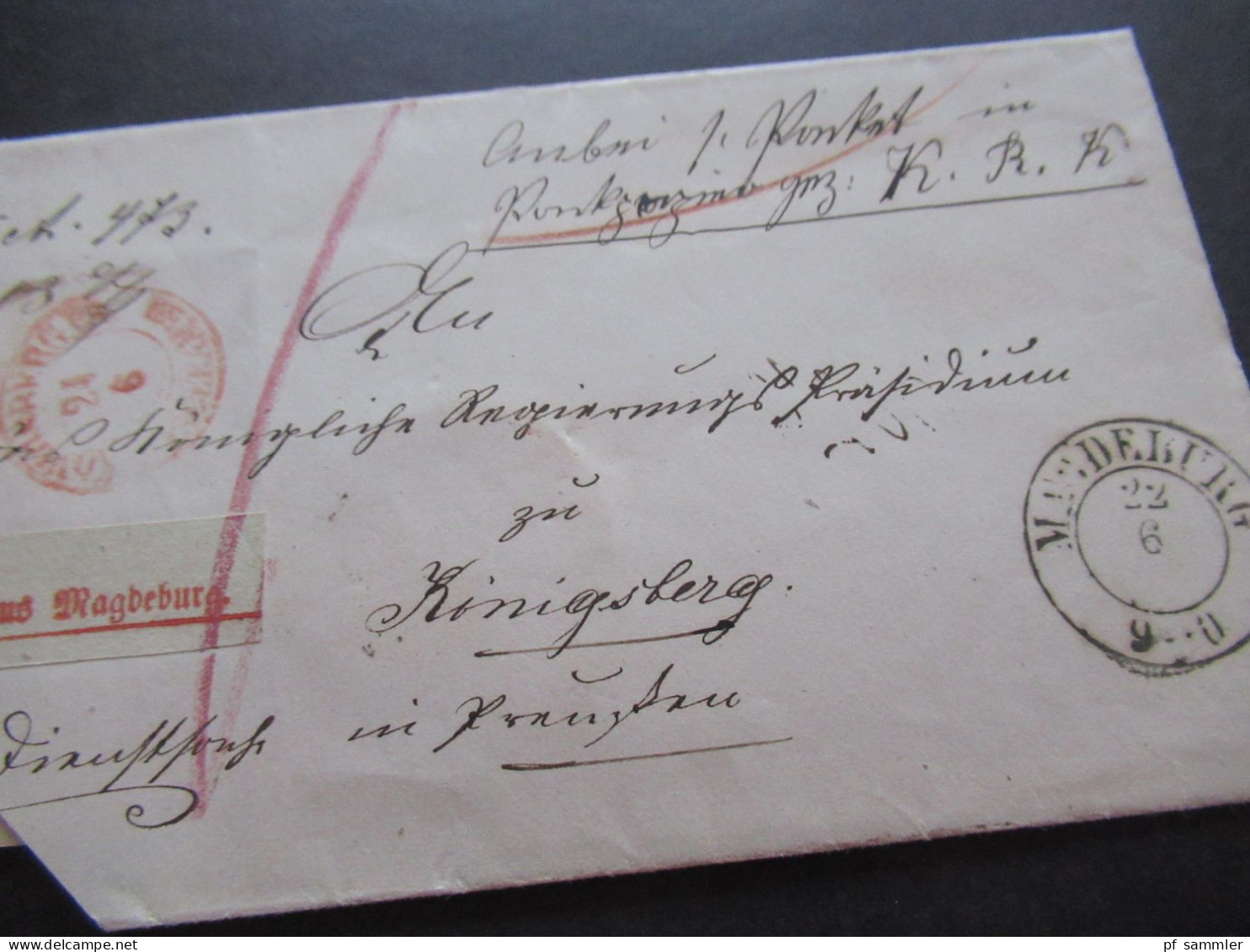 AD Preußen Faltbrief Hülle OHNE Inhalt / Paketbegleitbrief K2 Magdeburg - Königsberg Roter K2 Königsberg Packkammer - Storia Postale