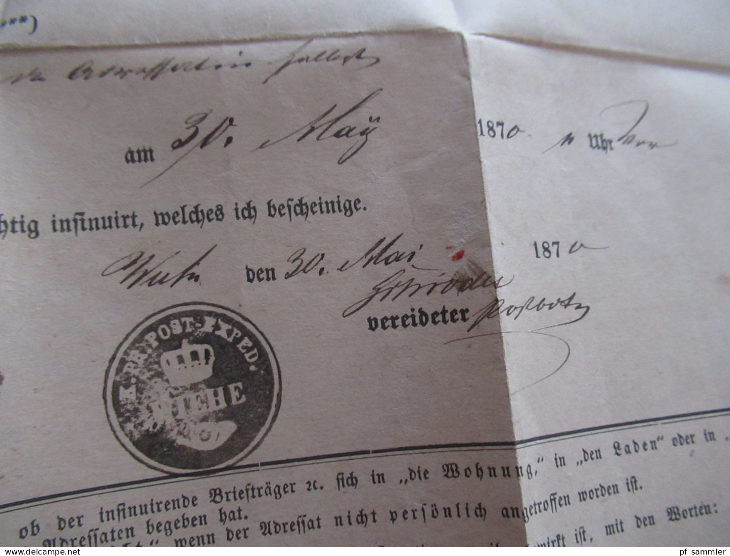 AD Sachsen 1870 Post Behändigungs Schein Mit Stempel K2 Wiehe Nach Eckartsberga - Saxony