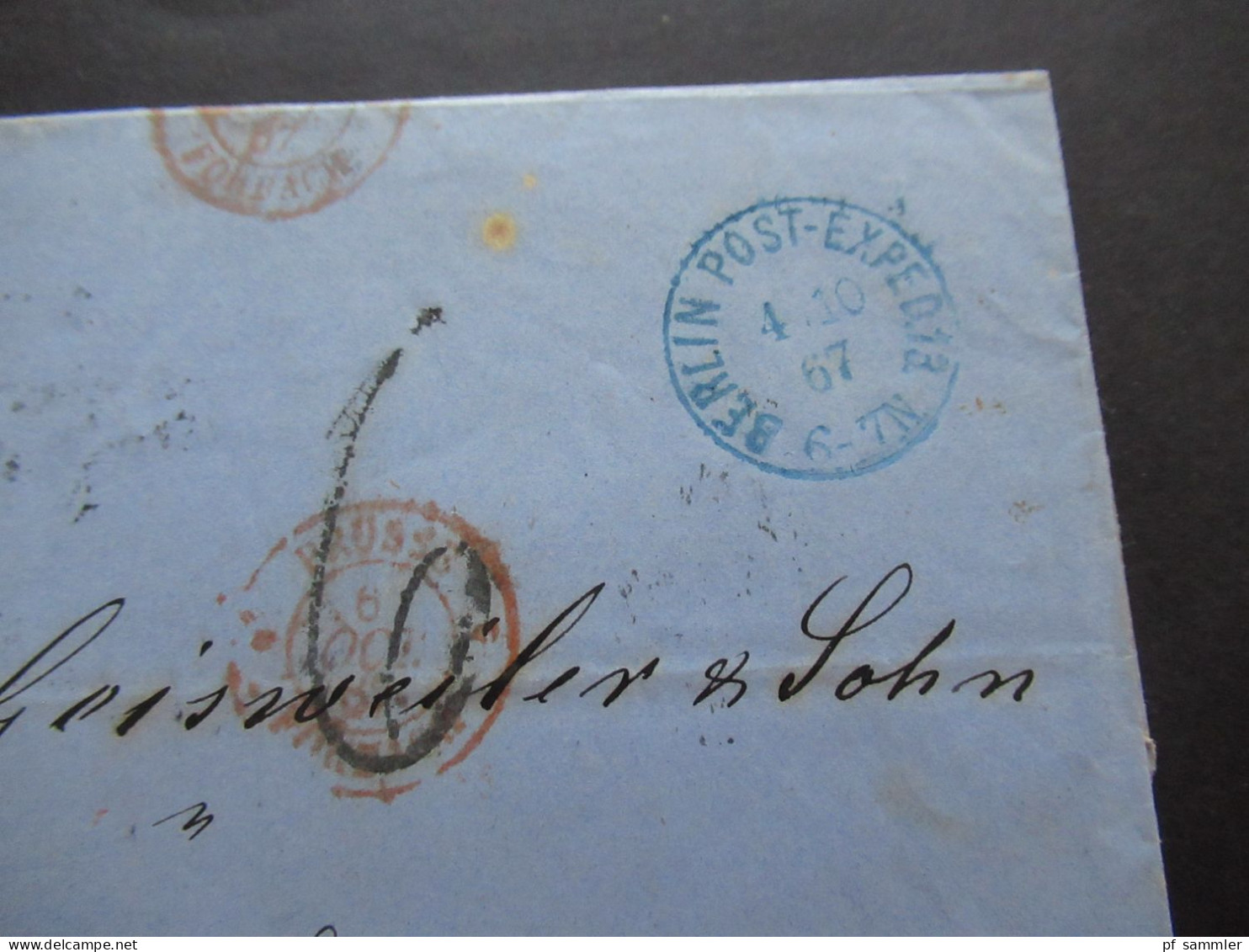 AD Preußen 18867 Auslandsbrief Blauer Stempel K1 Berlin Post Exped. 13 Nach Nuits Cote D'Or / Bahnpoststempel - Storia Postale