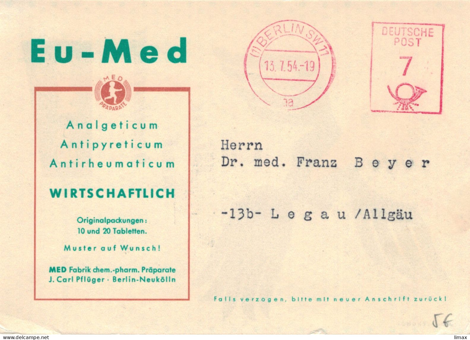 EMA 1 Berlin 1954 - Eu-Med Tabletten - Maschinenstempel (EMA)