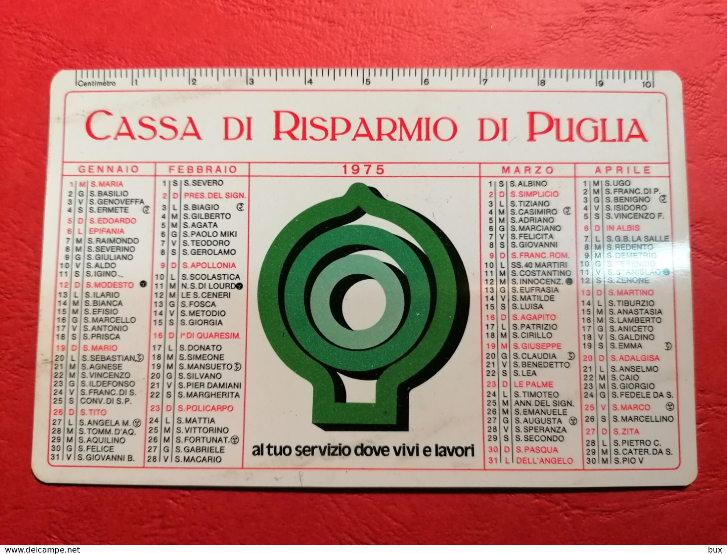 1975 Cassa Di Risparmio Di Puglia Banca Bankcalendario Pubblicitario - Petit Format : 1961-70