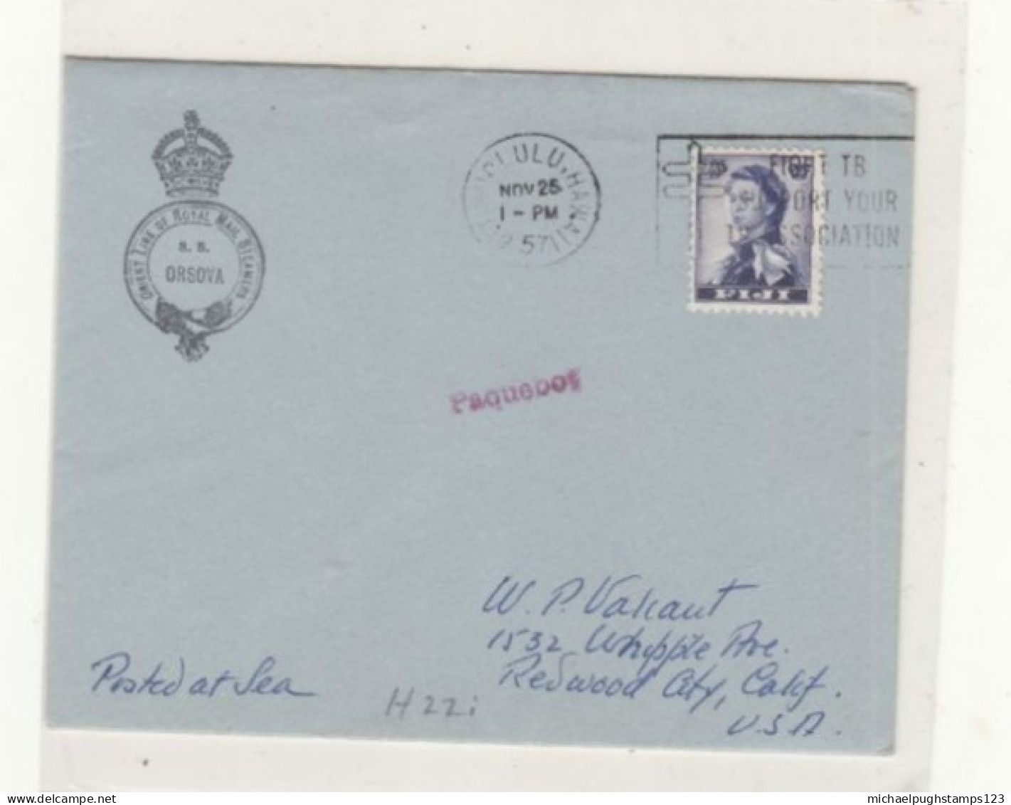 Fiji / Hawii Paquebot Mail / U.S. / T.B. / Orient Line Ship Mail - Fidji (1970-...)