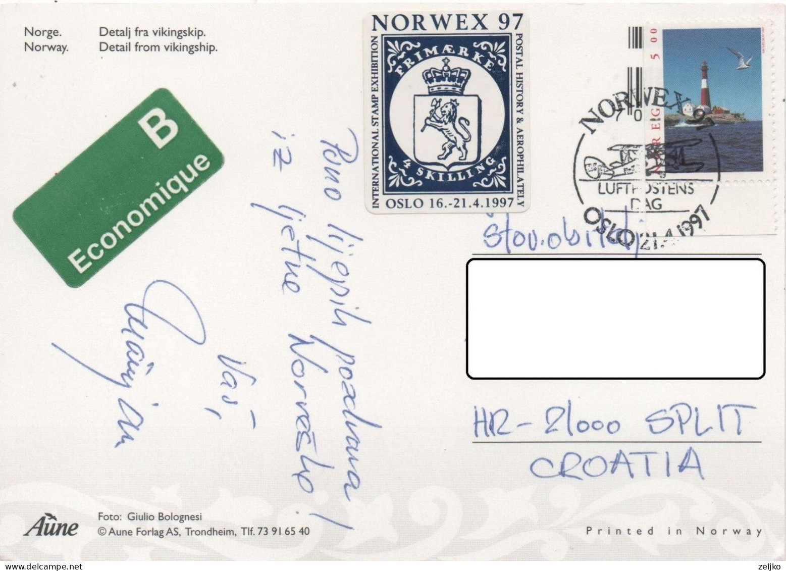 Norway, Norwex 1997, Special Cancel And Label, Airplane - Covers & Documents