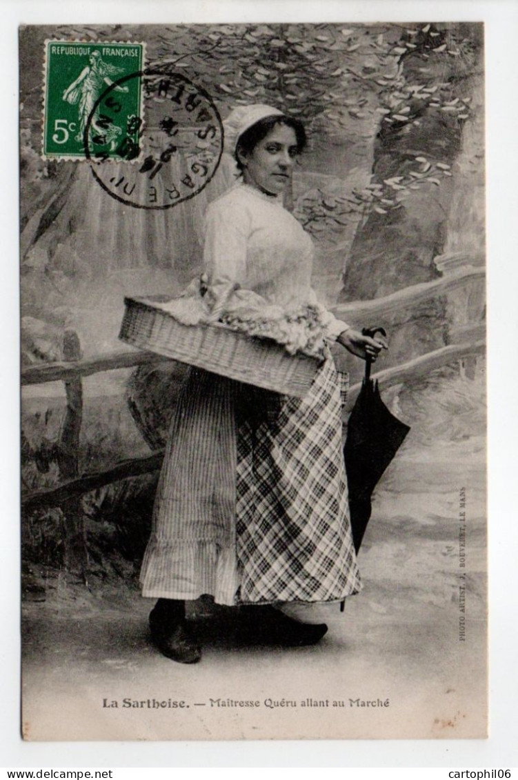 - CPA La Sarthoise (72) - Maîtresse Quéru Allant Au Marché 1908 (superbe Gros Plan) - Photo BOUVERET - - Autres & Non Classés