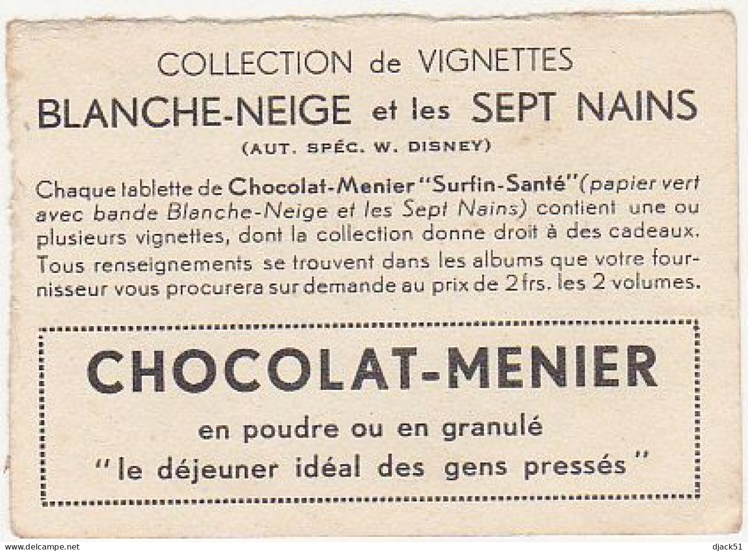 Ancienne Image / Chromo / CHOCOLAT MENIER / BLANCHE-NEIGE Et Les SEPT NAINS / N°94 - Menier