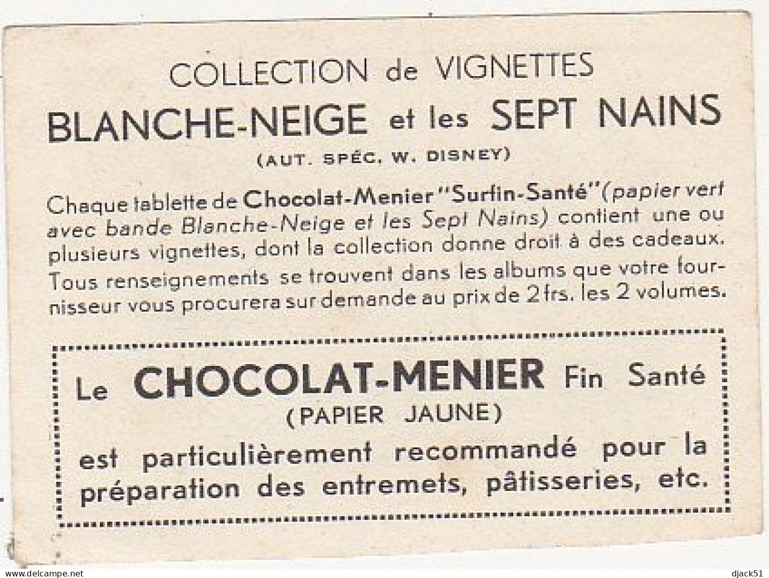 Ancienne Image / Chromo / CHOCOLAT MENIER / BLANCHE-NEIGE Et Les SEPT NAINS / N°86 - Menier