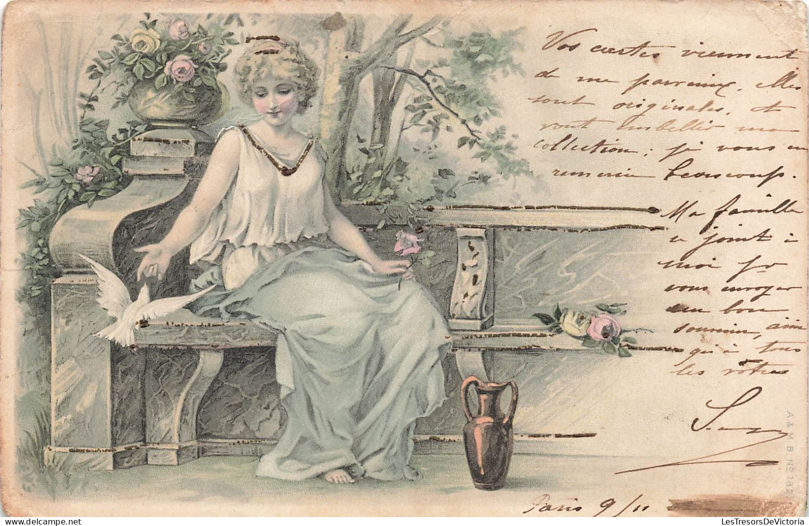 ARTS - Peintures Et Tableaux - Une Jeune Femme Assise Avec Une Hirondelle - Carte Postale Ancienne - Malerei & Gemälde