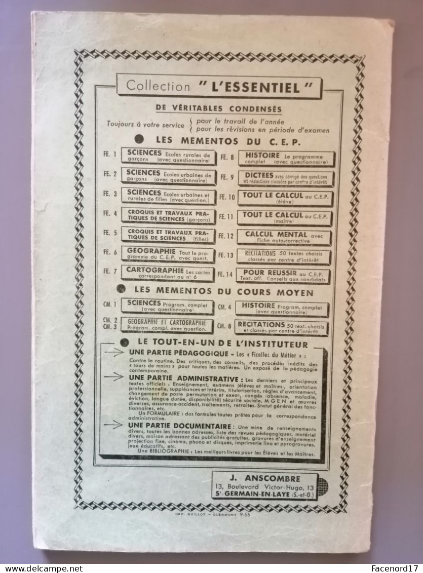 Mon Mémento D'histoire Des Origines à Nos Jours J. Anscombre 1955 - 6-12 Ans