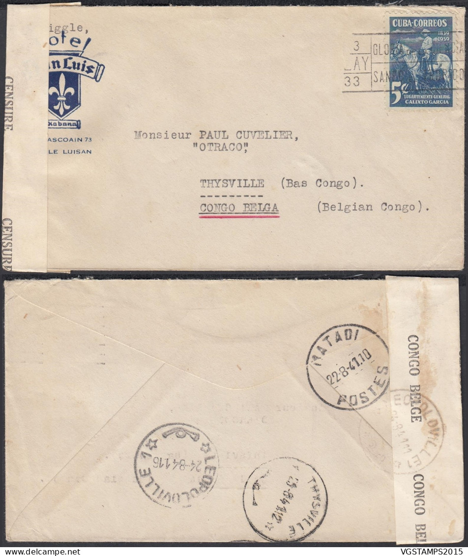 Cuba 1941 - Lettre De L'Havanne-Cuba à Destination Thysville- Bas Congo Belge. Censurée .................. (EB) DC-12287 - Oblitérés