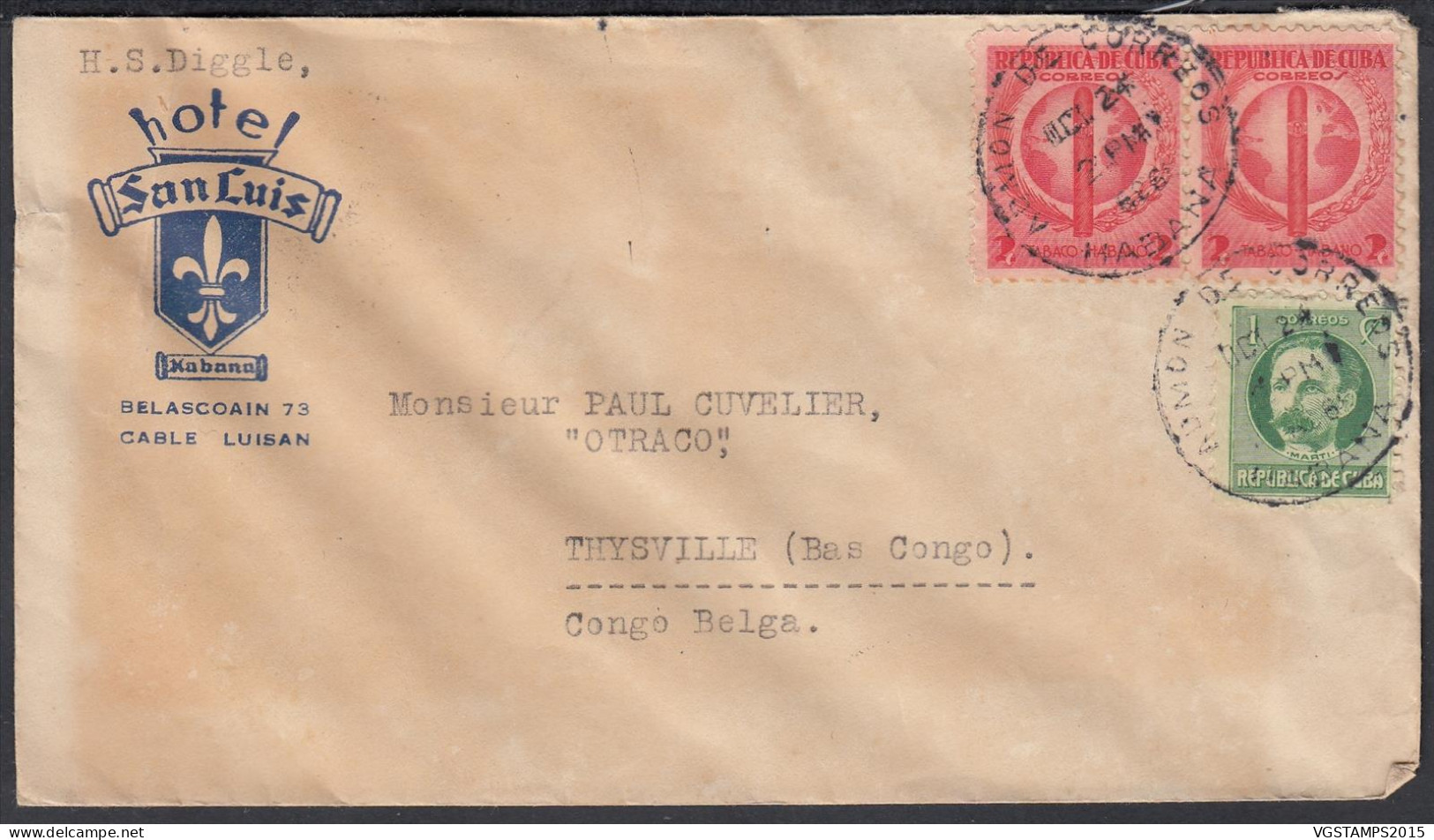 Cuba 1939 - Lettre De L'Havanne-Cuba à Destination Thysville- Bas Congo Belge................ (EB) DC-12288 - Oblitérés