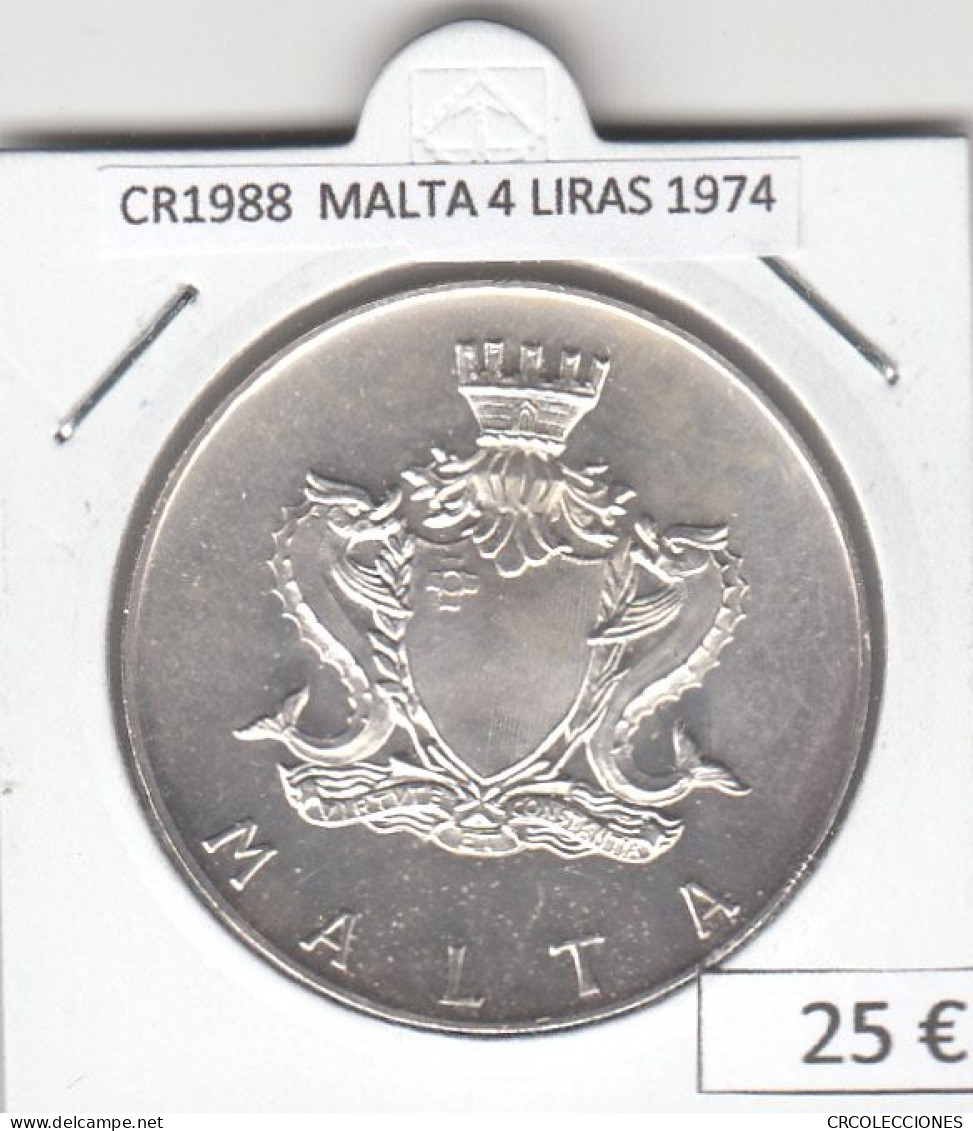 CR1988 MONEDA MALTA 4 LIRAS 1974 PLATA - Malta