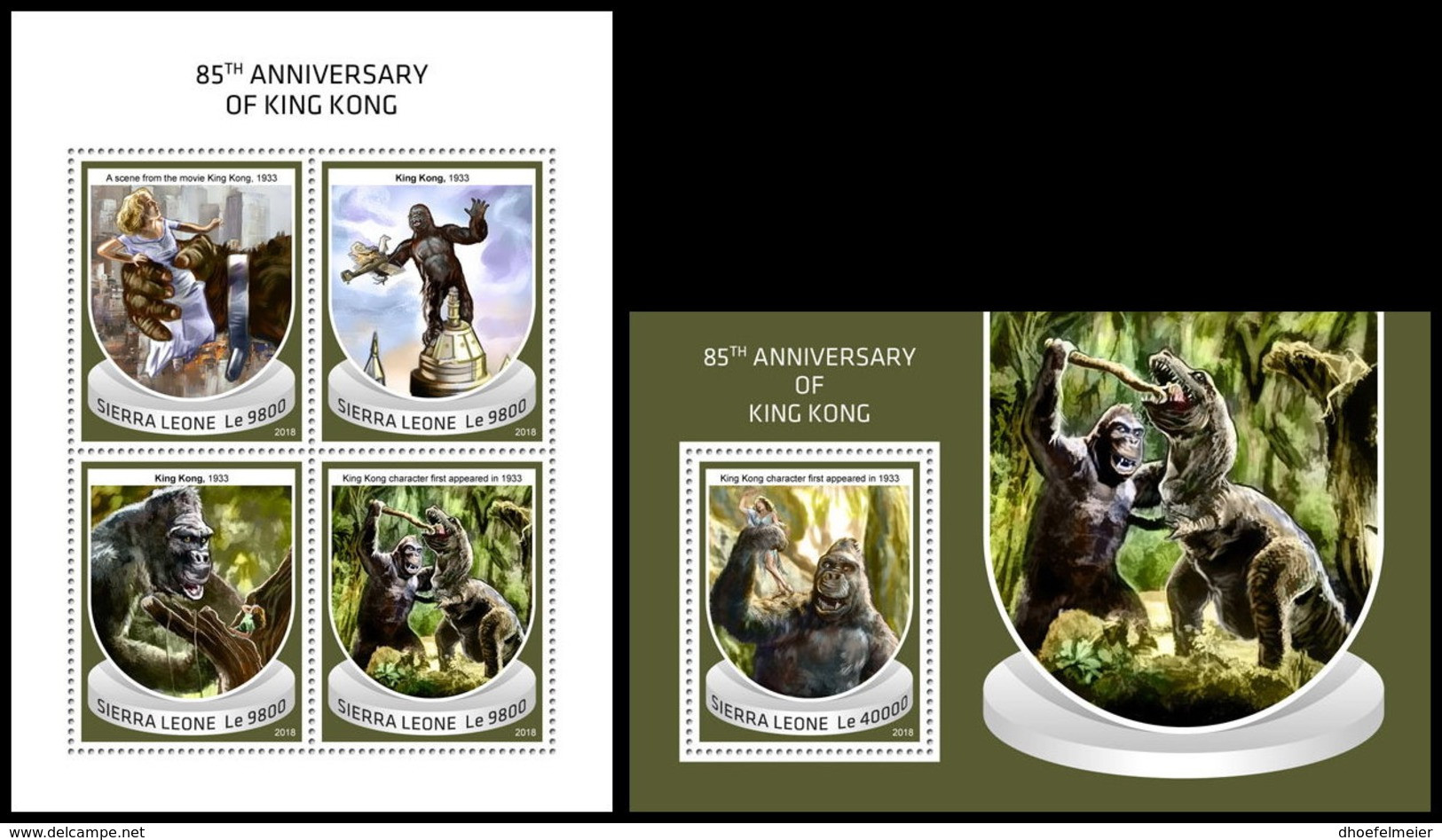 SIERRA LEONE 2018 MNH** Gorilla Monkey Affen Singes King Kong M/S+S/S - OFFICIAL ISSUE - DH1842 - Gorilas