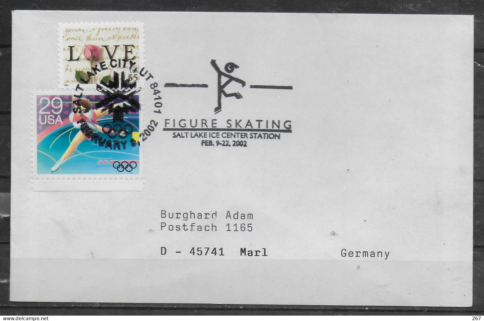 USA  Lettre 2002  Patinage - Eiskunstlauf