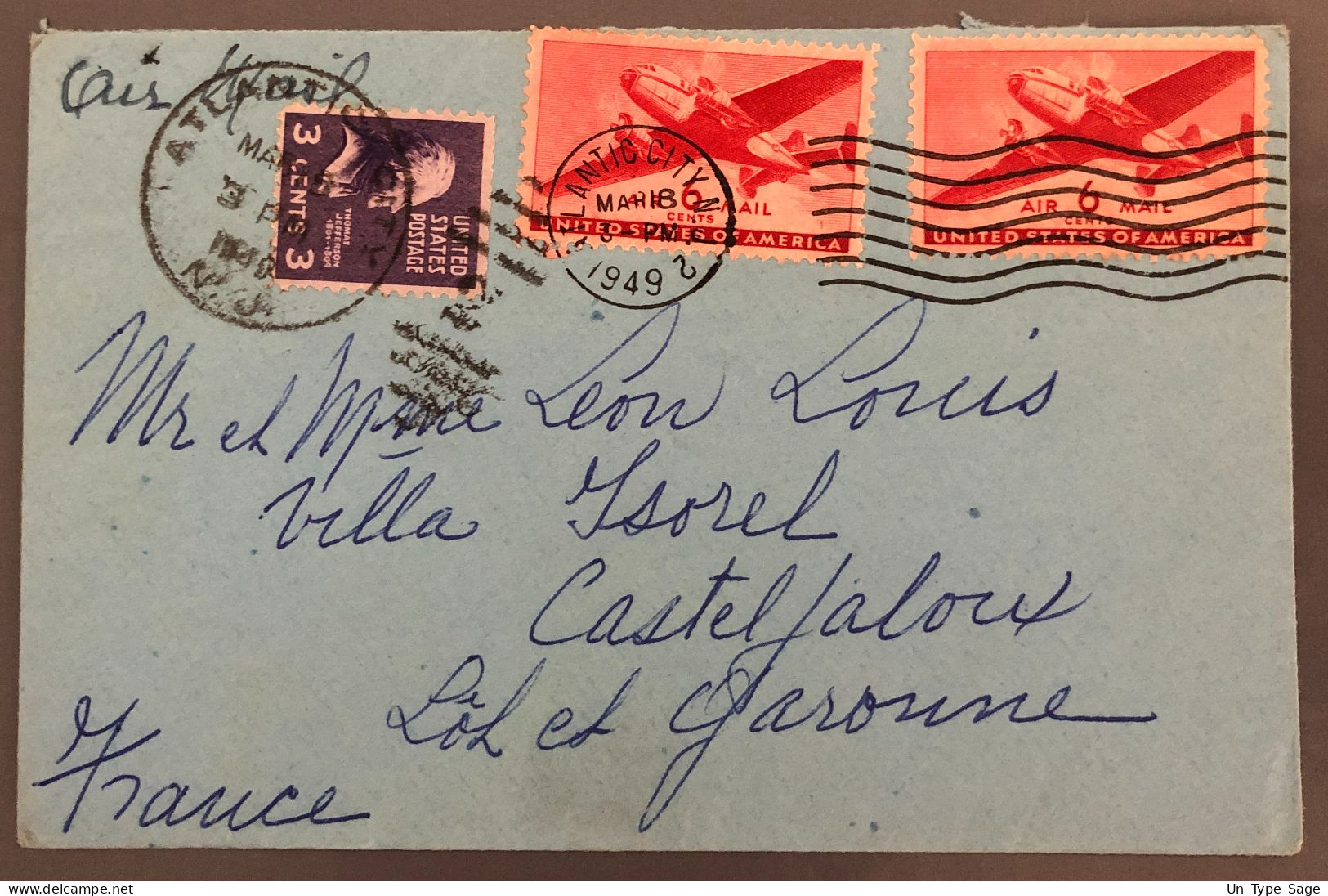 Etats-Unis PA Et Divers Sur Enveloppe D'Atlantic City 18.3.1949 Pour La France - (B2036) - Marcophilie