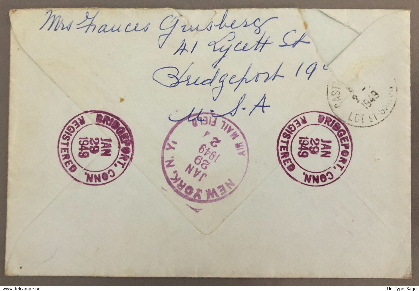 Etats-Unis Divers Sur Enveloppe De Bridgeport, Connecticut 29.1.1949 Pour La France - 2 Photos - (B2038) - Storia Postale