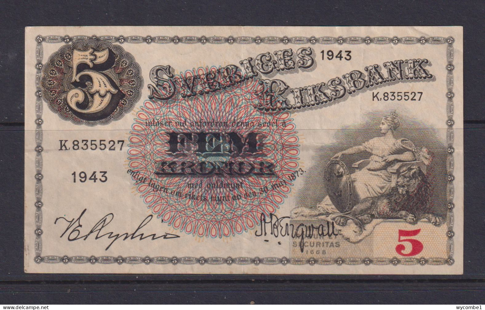 SWEDEN - 1943 5 Kronor Circulated Banknote As Scans - Suecia