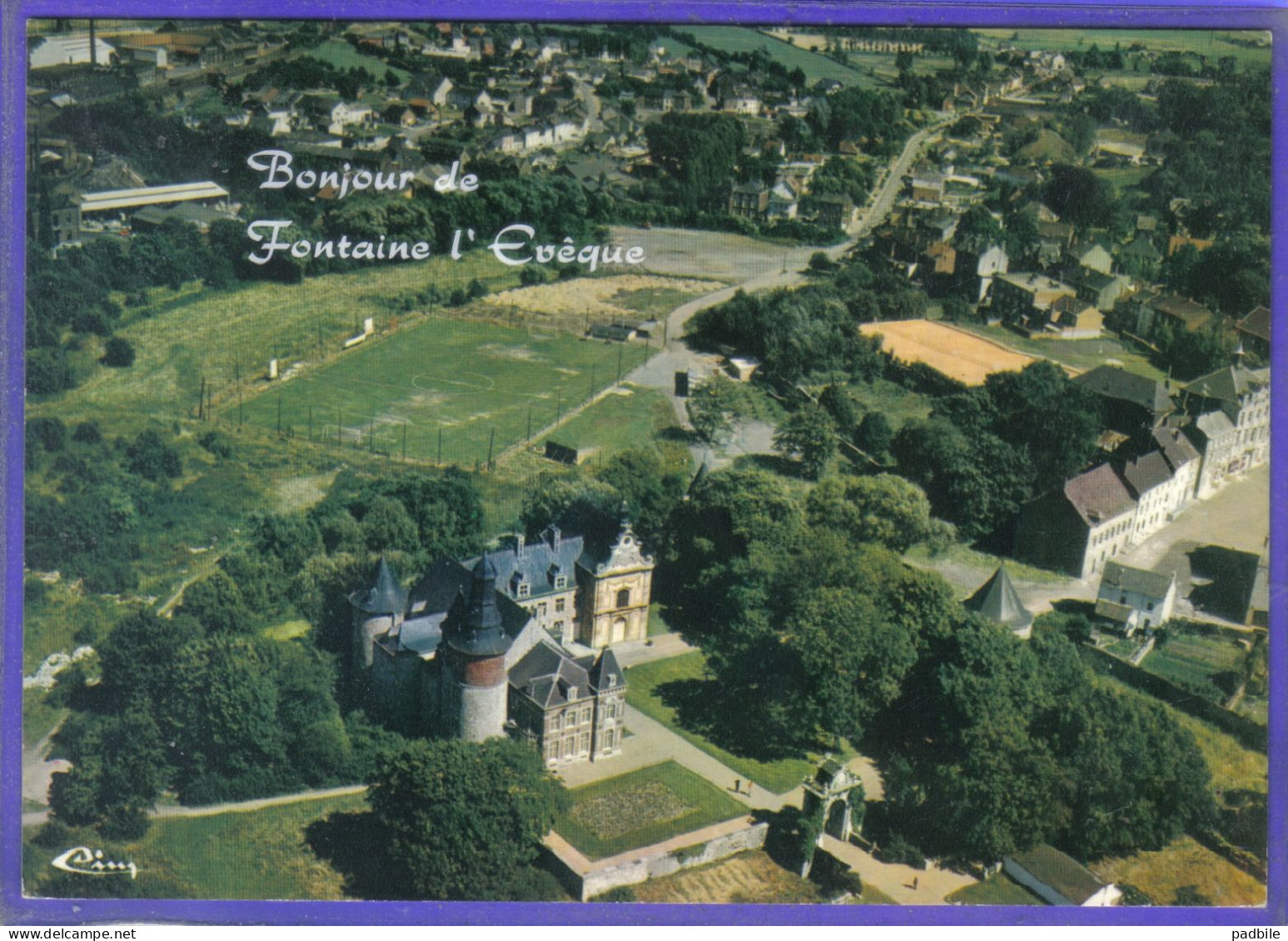 Carte Postale Belgique Fontaine L'Evêque Terrain De Football Chateau Bivort Musée De La  Mine  Très Beau Plan - Fontaine-l'Evêque