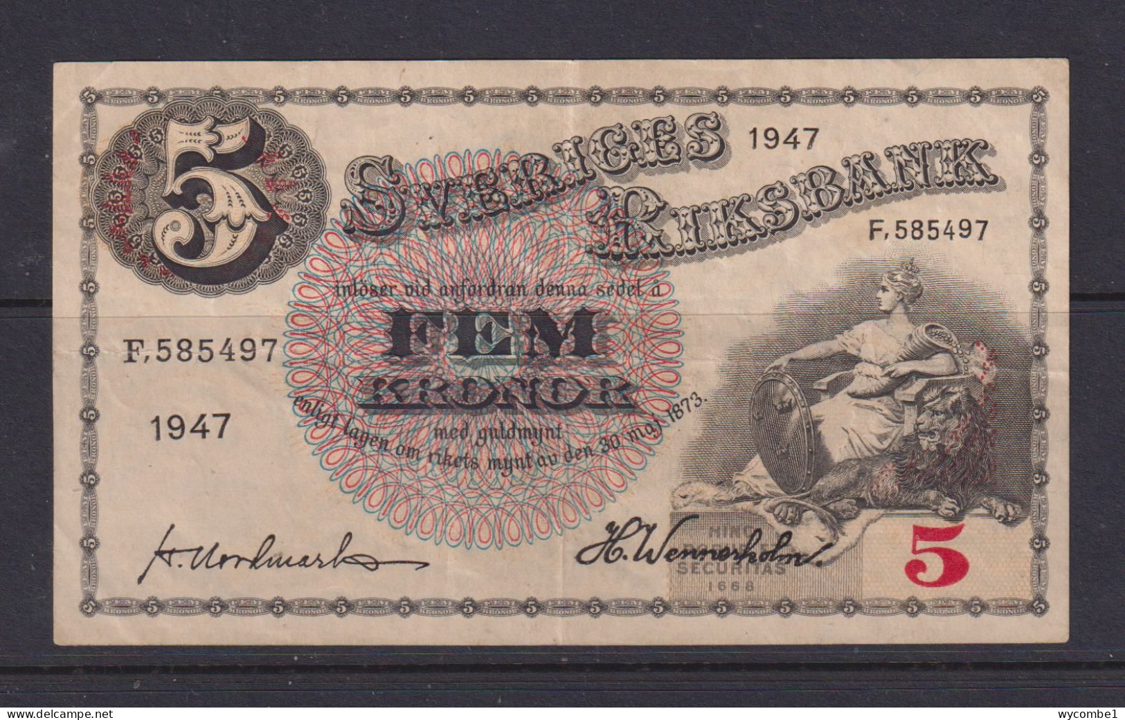 SWEDEN - 1947 5 Kronor Circulated Banknote As Scans - Sweden