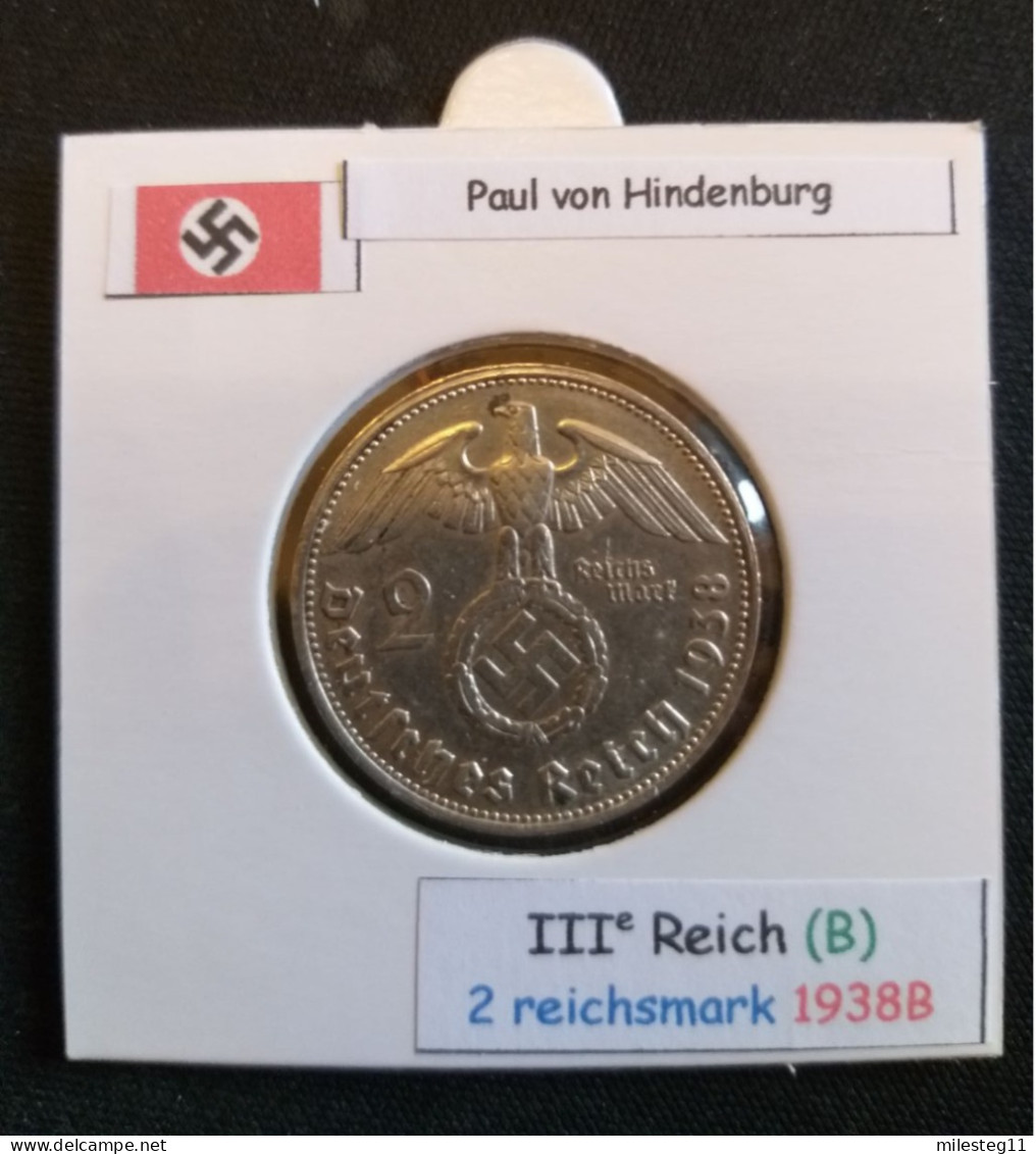 Pièce De 2 Reichsmark De 1938B (Vienne) Paul Von Hindenburg (position B) - 2 Reichsmark