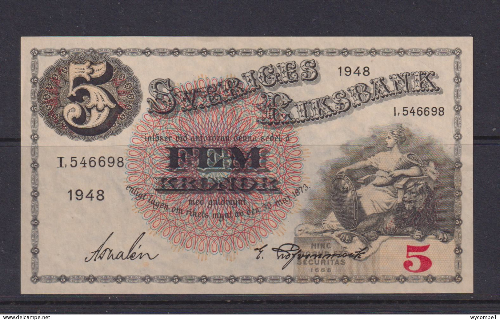 SWEDEN - 1948 5 Kronor AUNC/XF Banknote As Scans - Suède