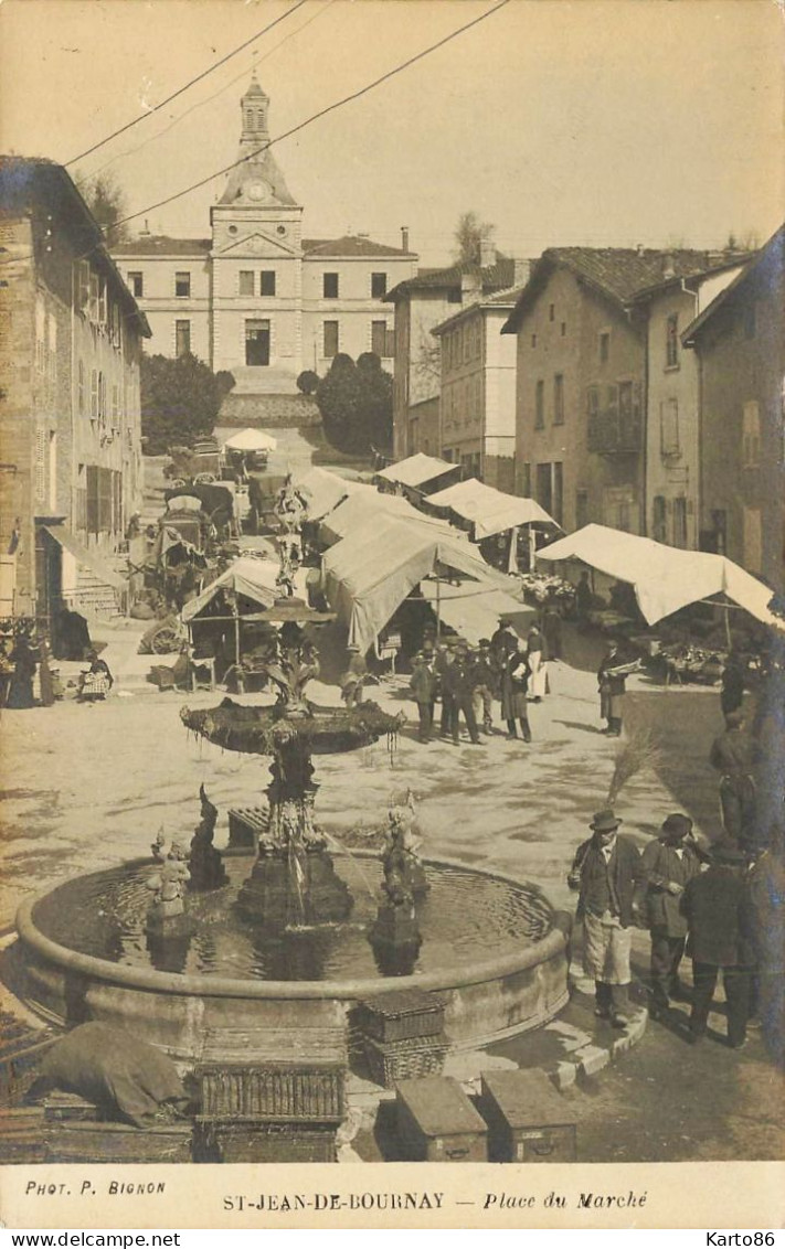 St Jean De Bournay * Carte Photo 1904 * Place Du Marché * Market * Villageois - Saint-Jean-de-Bournay