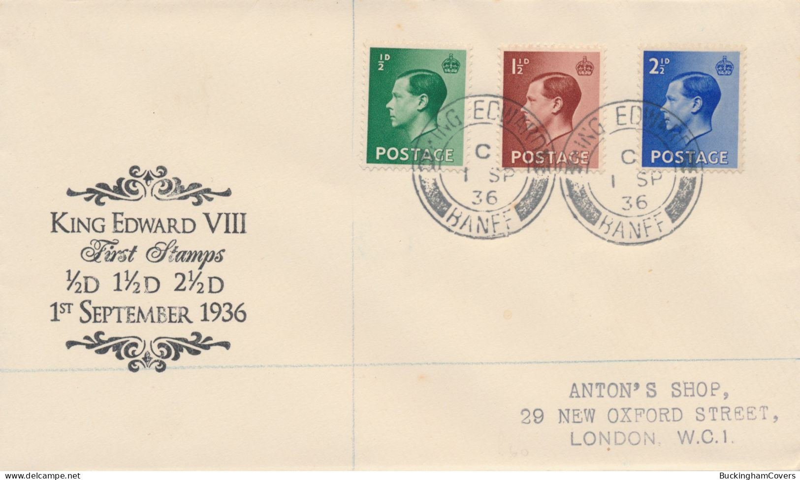 1936 Edward VIII FDC, King Edward Banff CDS - ....-1951 Pre-Elizabeth II