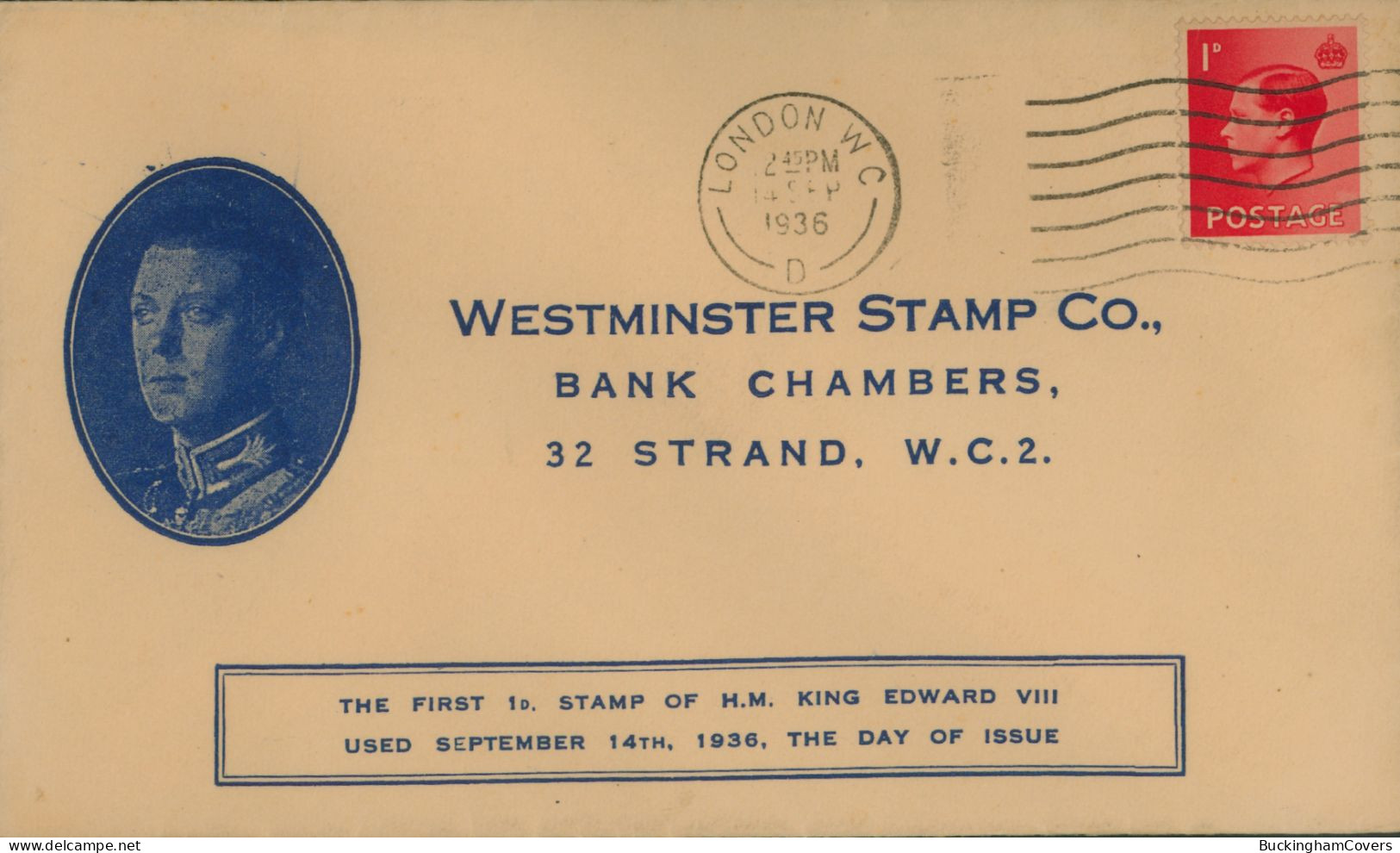 1936 Edward VIII 1d FDC Westminster Stamp Company Cover - ....-1951 Pre Elizabeth II