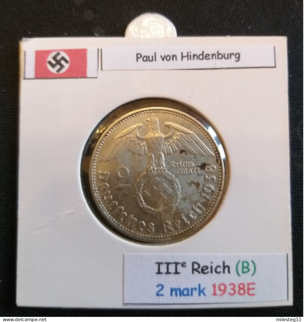 Pièce De 2 Reichsmark De 1938E (Muldenhütten) Paul Von Hindenburg (position B) - 2 Reichsmark