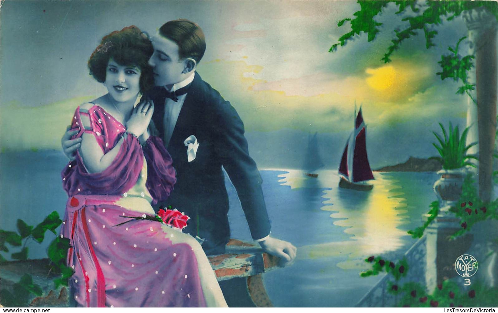 COUPLE - Un Homme Embrassant Tendrement La Joue De Sa Compagne - Clair De Lune - Carte Postale Ancienne - Paare