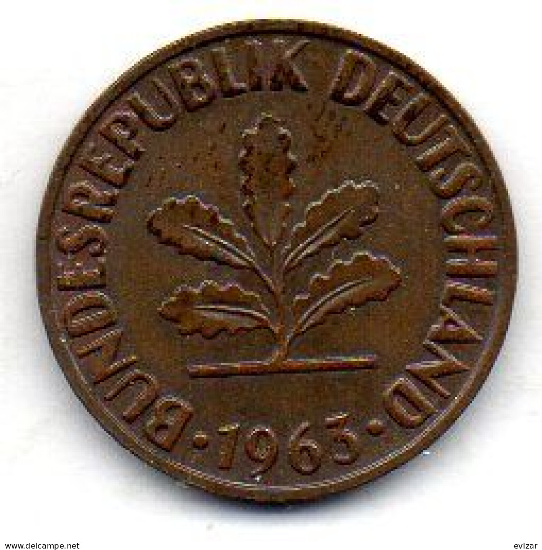 GERMANY - FEDERAL REPUBLIC, 2 Pfennig, Bronze, Year 1963-J, KM # 106 - 2 Pfennig