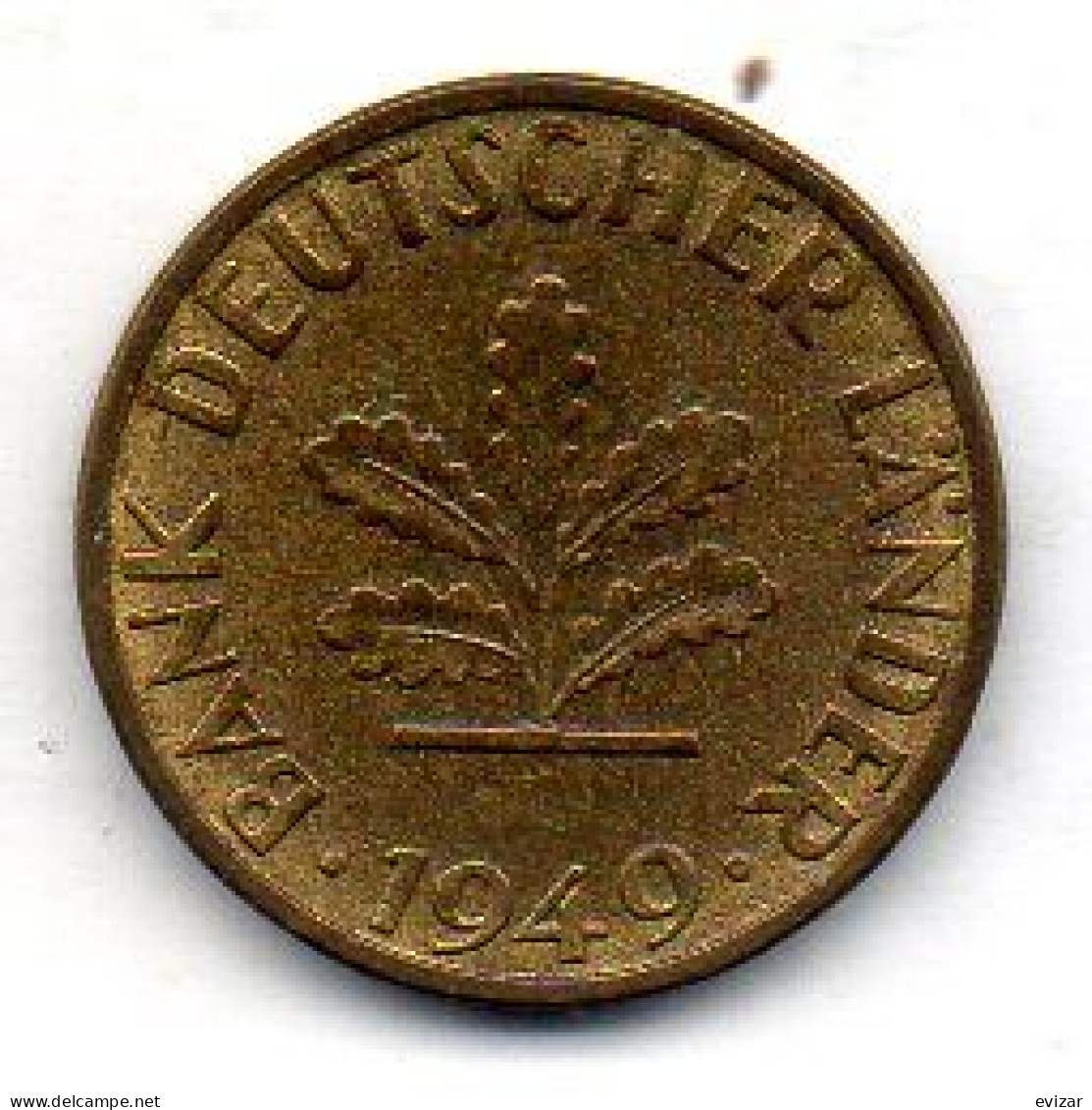 GERMANY - FEDERAL REPUBLIC, 5 Pfennig, Brass, Year 1949-D, KM # 102 - 5 Pfennig