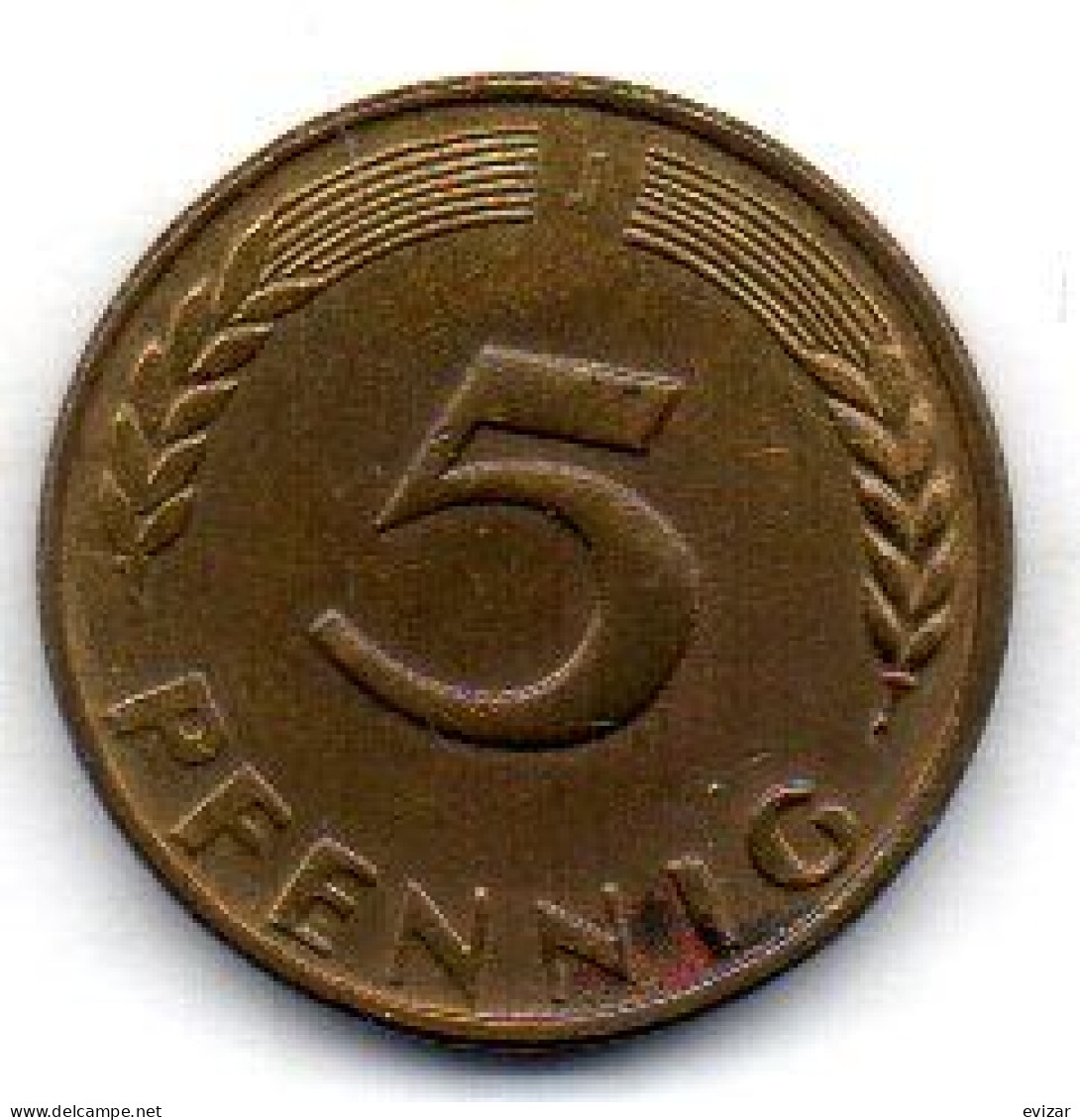 GERMANY - FEDERAL REPUBLIC, 5 Pfennig, Brass, Year 1949-J, KM # 102 - 5 Pfennig