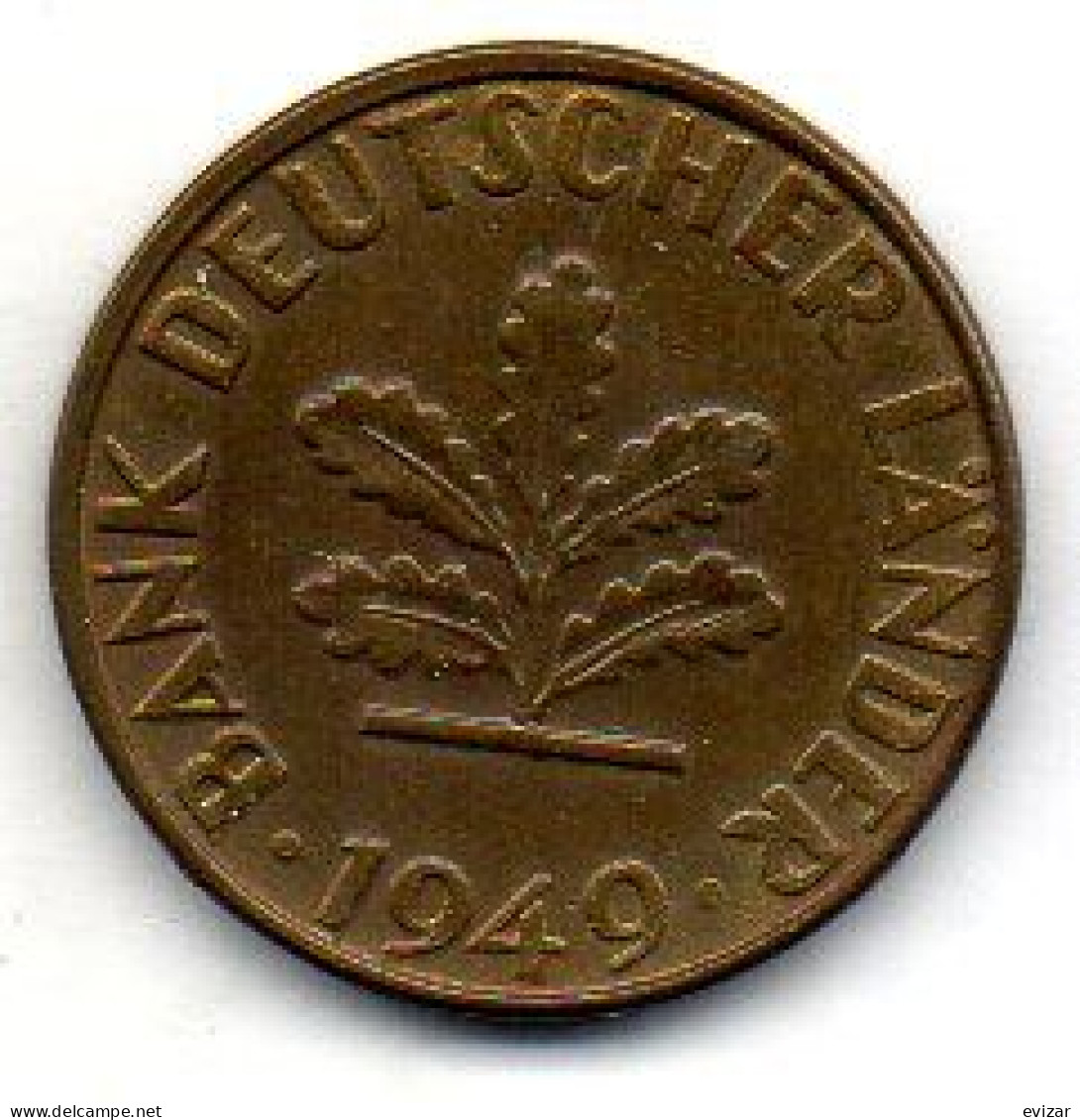 GERMANY - FEDERAL REPUBLIC, 5 Pfennig, Brass, Year 1949-J, KM # 102 - 5 Pfennig