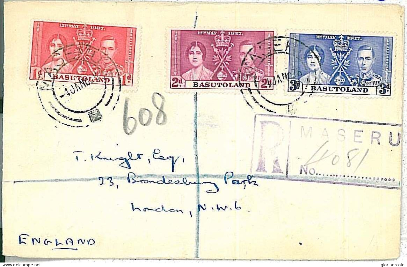 28672 -  BASUTOLAND - POSTAL HISTORY -  FDC COVER 1937 Coronation King George VI - 1933-1964 Colonia Británica