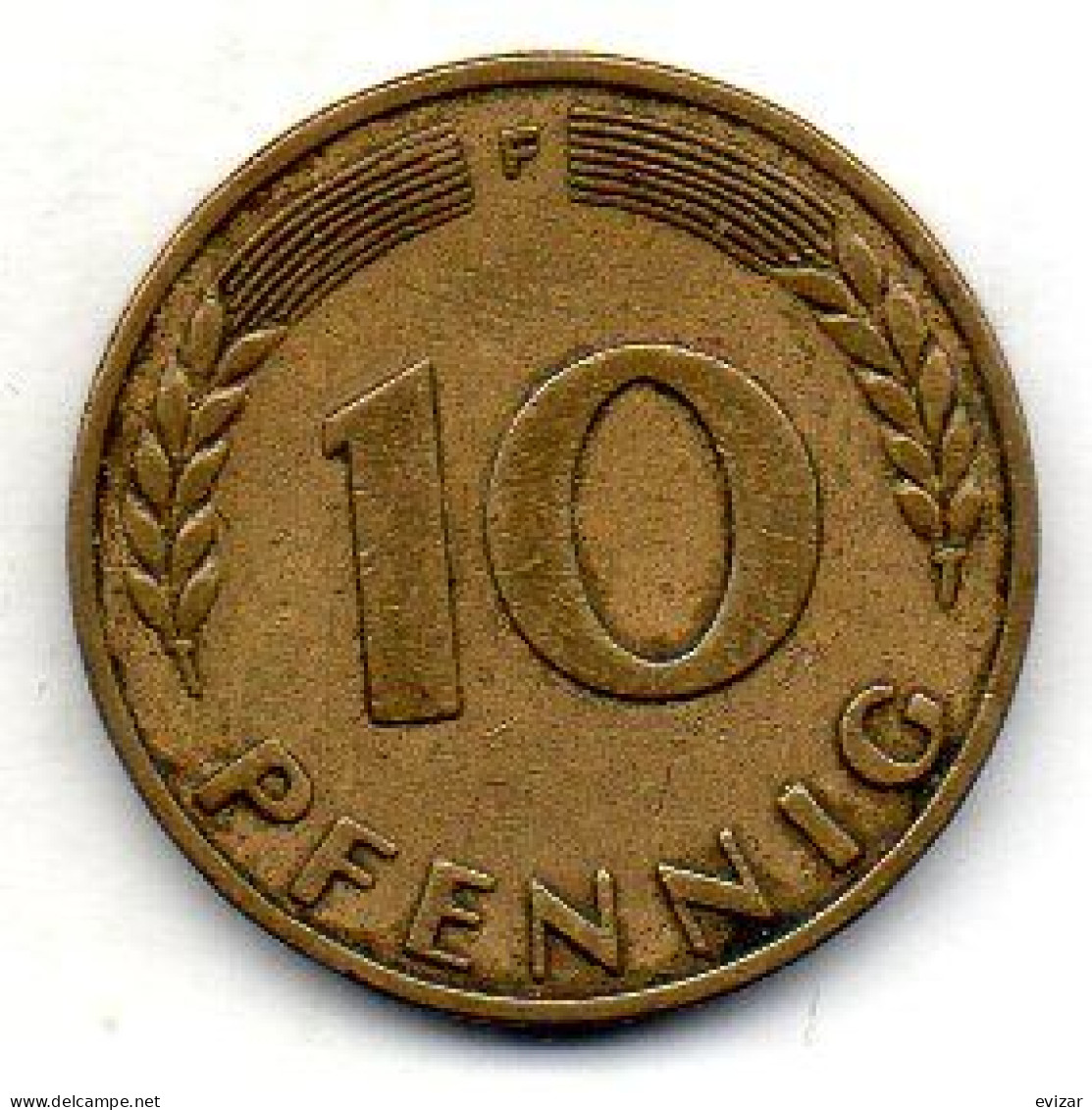 GERMANY - FEDERAL REPUBLIC, 10 Pfennig, Brass, Year 1949-F, KM # 103 - 10 Pfennig