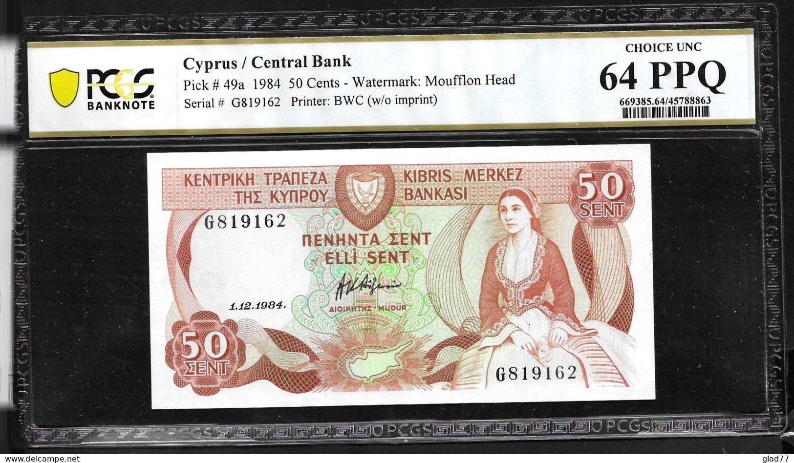 Cyprus  50 Sent 1.12.1984 PCGS Banknote  64PPQ  Chice UNC! - Chipre